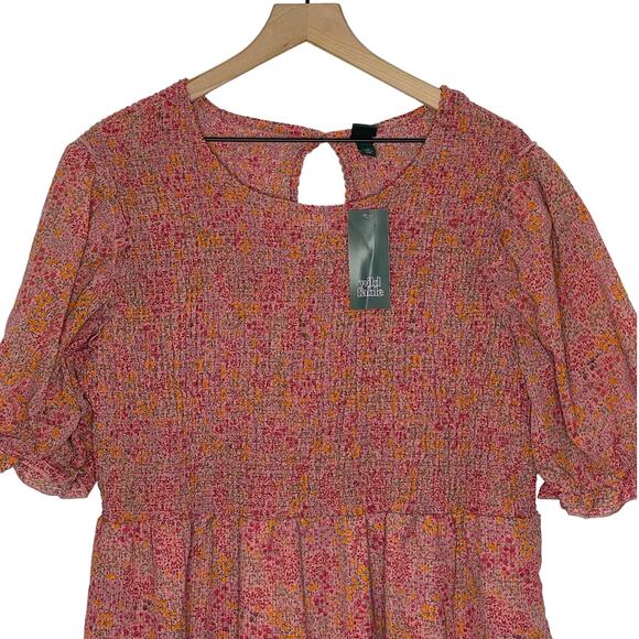 NEW Wild Fable Pink Floral Smocked Dress Plus Size 1X Short Sleeve NWT - Picture 4 of 8